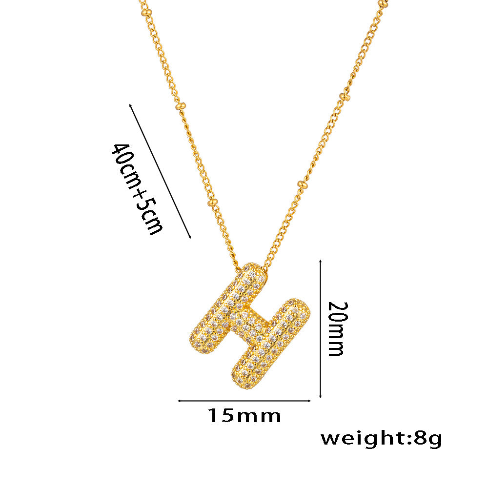 Hip-Hop Ice Sugar Zircon Quartz Letter Pendant American INS Fashion Necklace