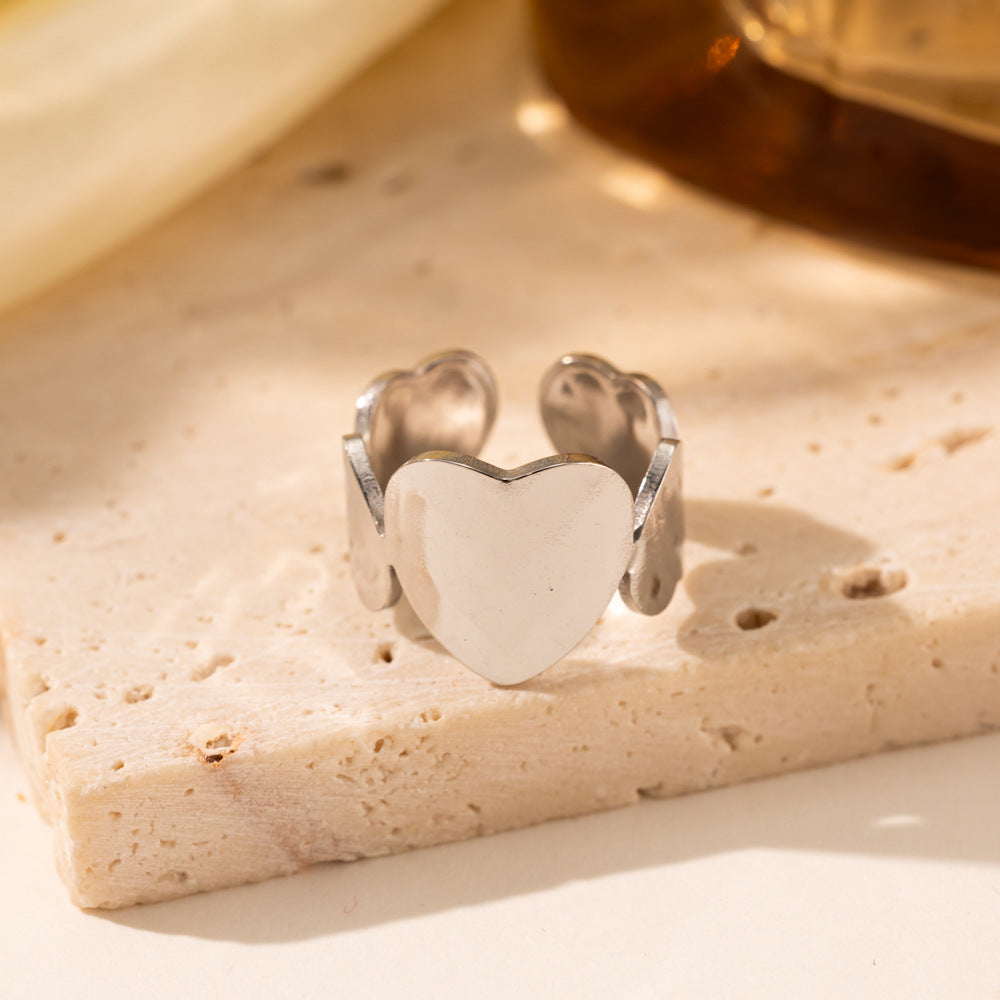 18K Gold Titanium Steel Heart Ring