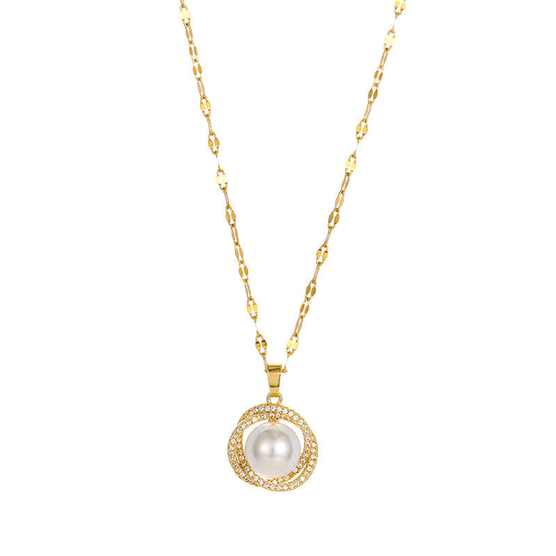 Women's Pearl Necklace with Star Pendant & Diamond Accents