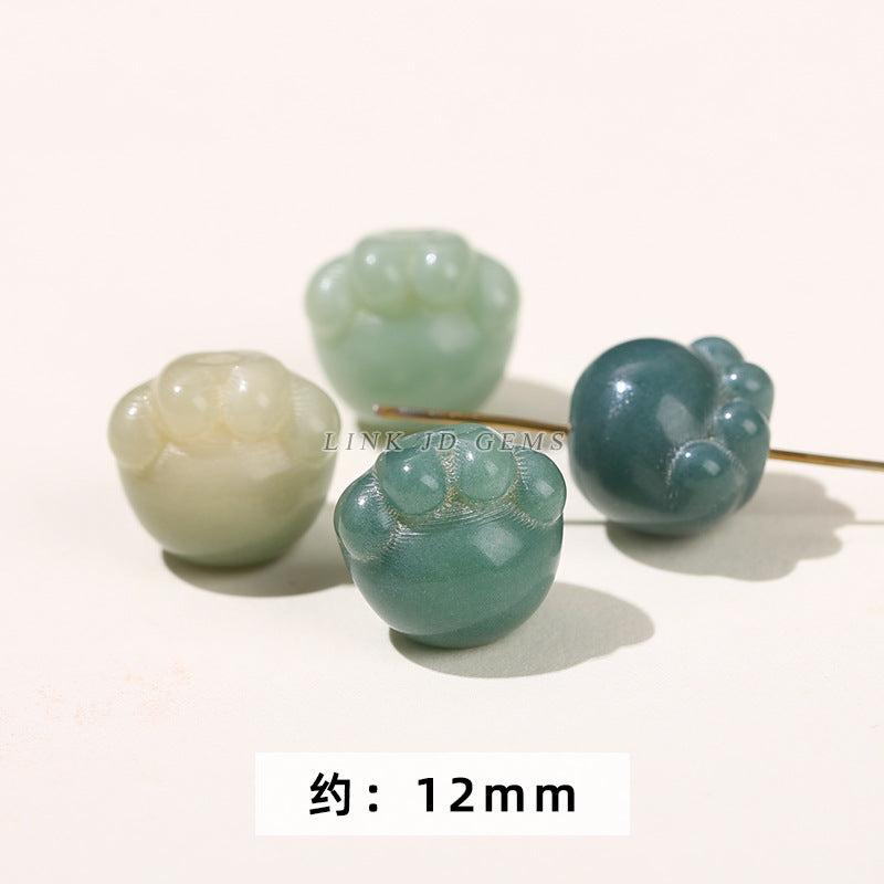 Cuentas sueltas con forma de garra de gato Bodhi de jade blanco y orificio pasante 