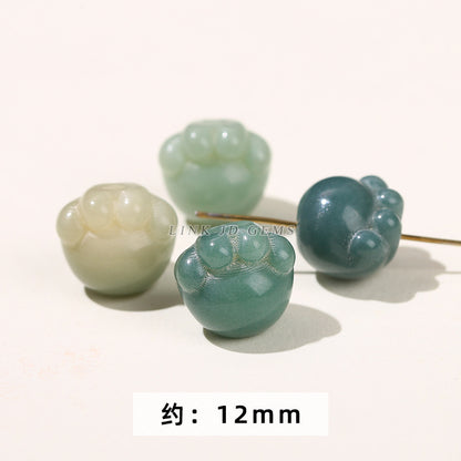Cuentas sueltas con forma de garra de gato Bodhi de jade blanco y orificio pasante 