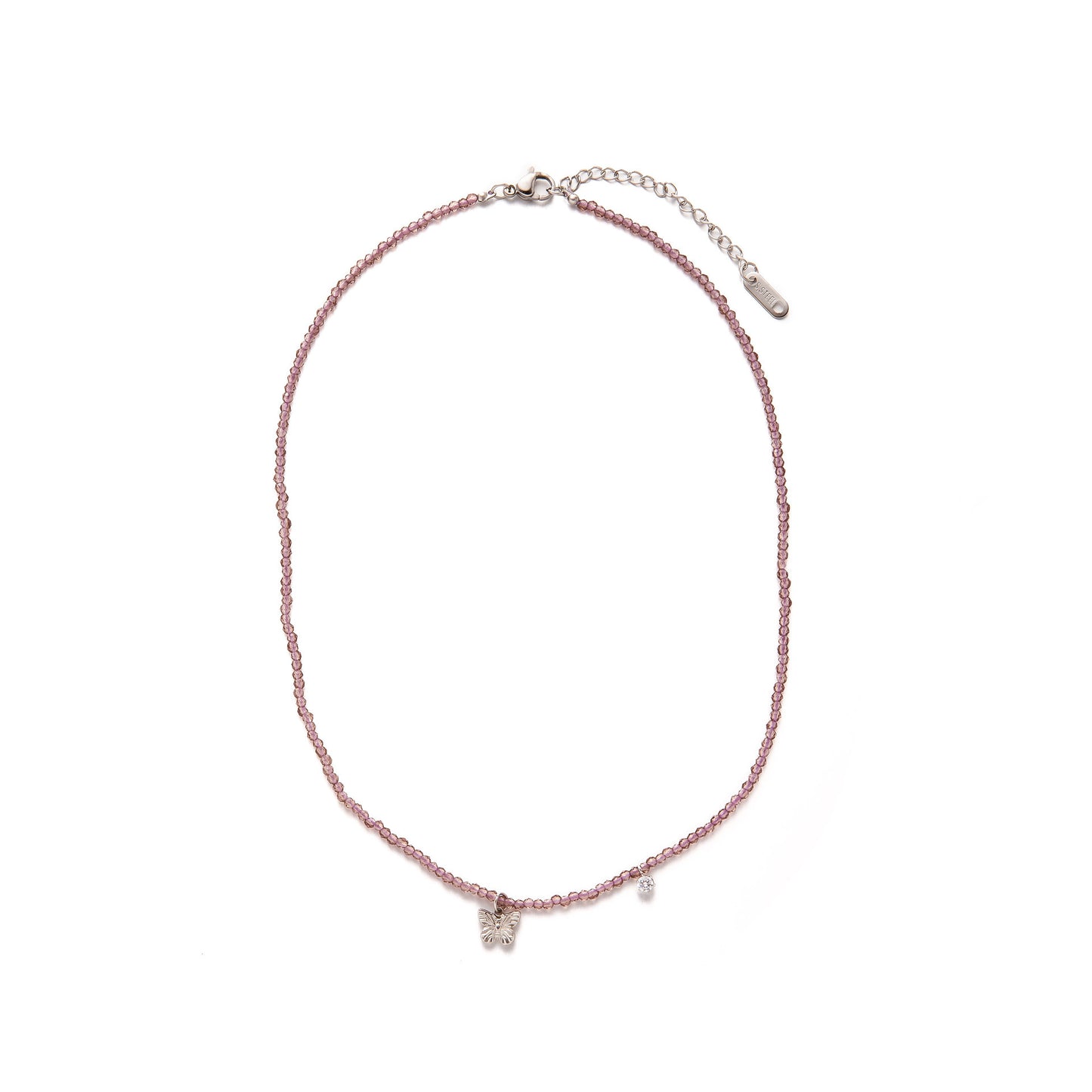 Women's Handmade Stainless Steel Butterfly Necklace with Diamond Bead Chain