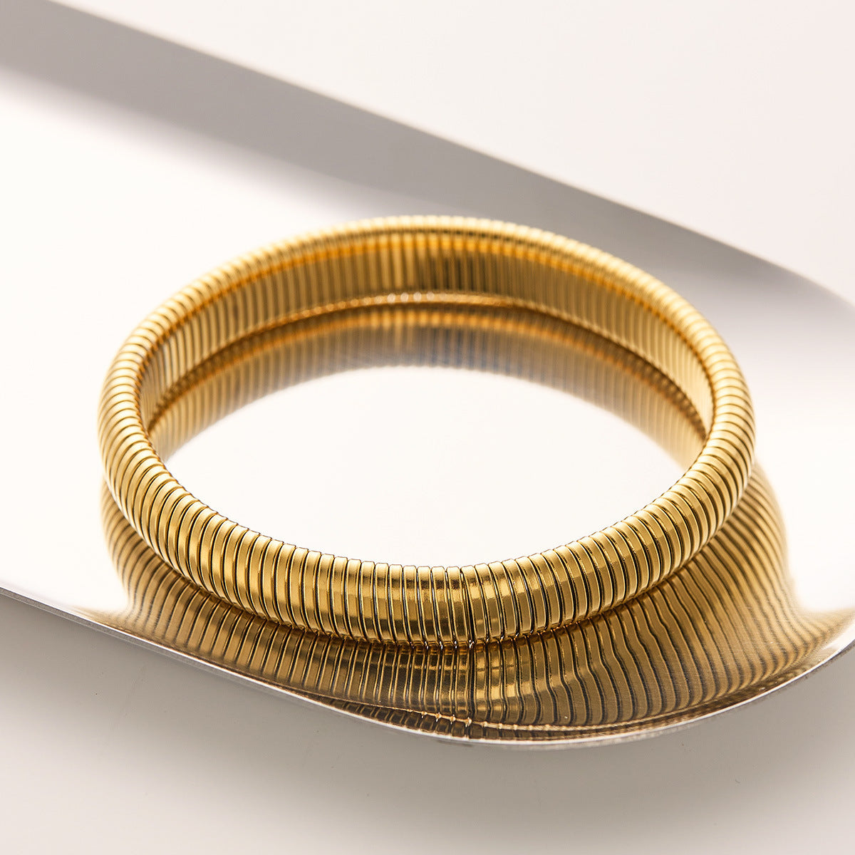 10mm Gold Titanium Steel Snake Bone Elastic Bracelet — Women's European/American Stackable