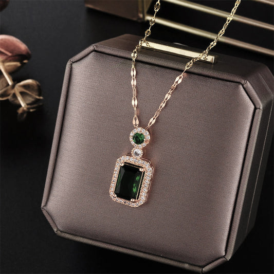 Green Titanium Steel Luxury Collarbone Pendant Necklace