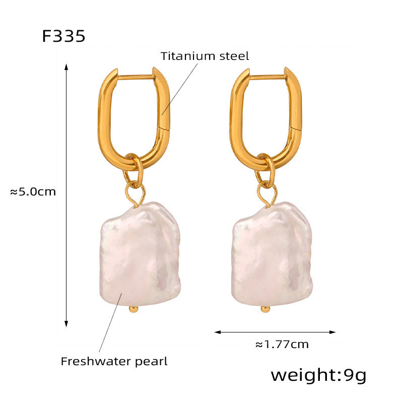 Gold-Plated Titanium Steel Irregular Freshwater Pearl Earrings — Women's Retro Luxe