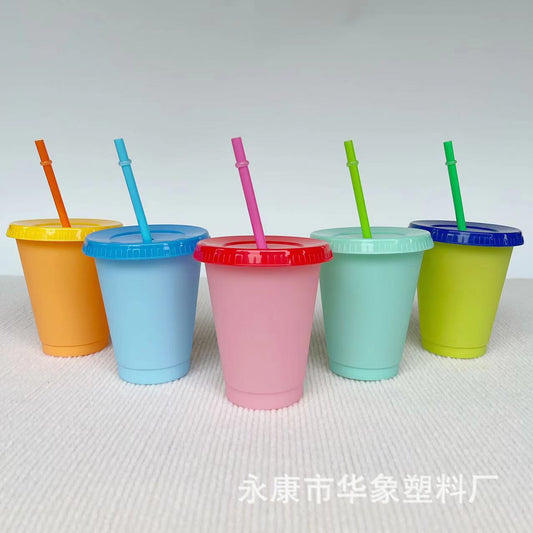Temperature-sensitive plastic color-changing cup 16oz straw cup