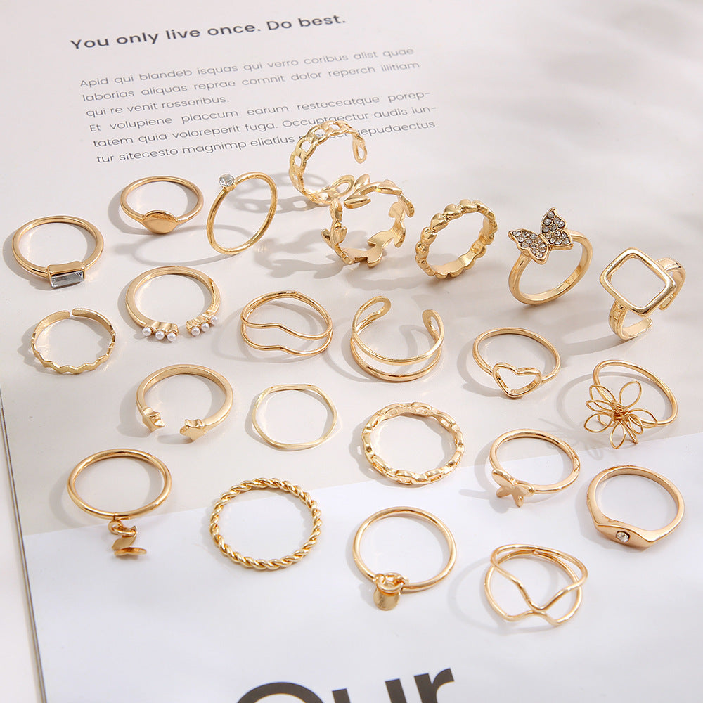 Geometric Metal Stacked Ring Set (23-Piece)