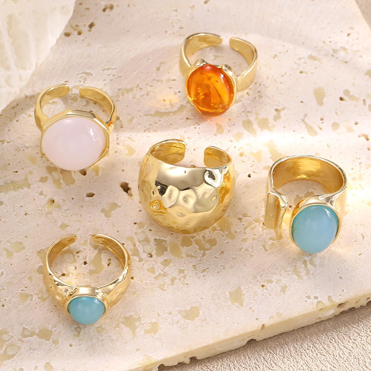 Gemstone & Geometric Ring Set