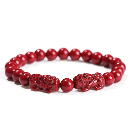Pulsera doble Pixiu de arena morada y mineral crudo 