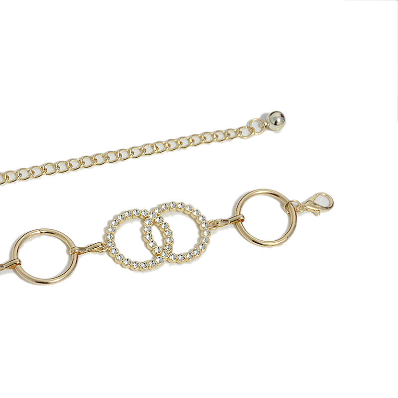 Ring, double ring rhinestone waist chain