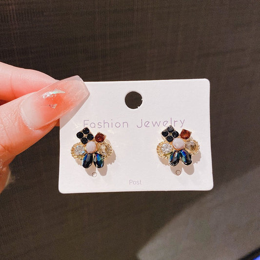 Crystal Diamond Flower Irregular Earrings