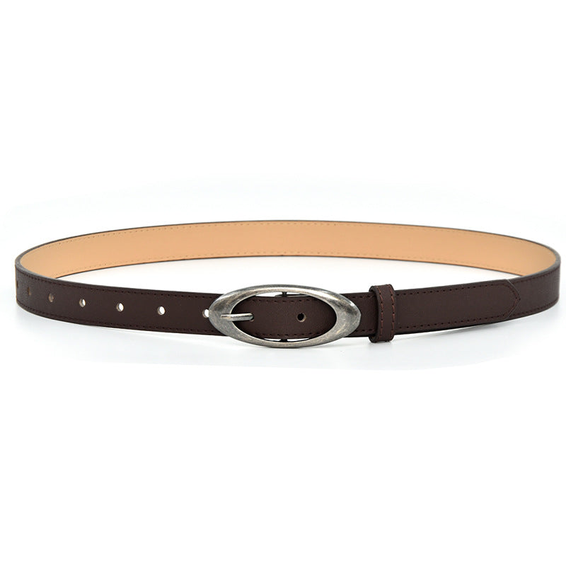 Oval ancient silver alloy buckle belt