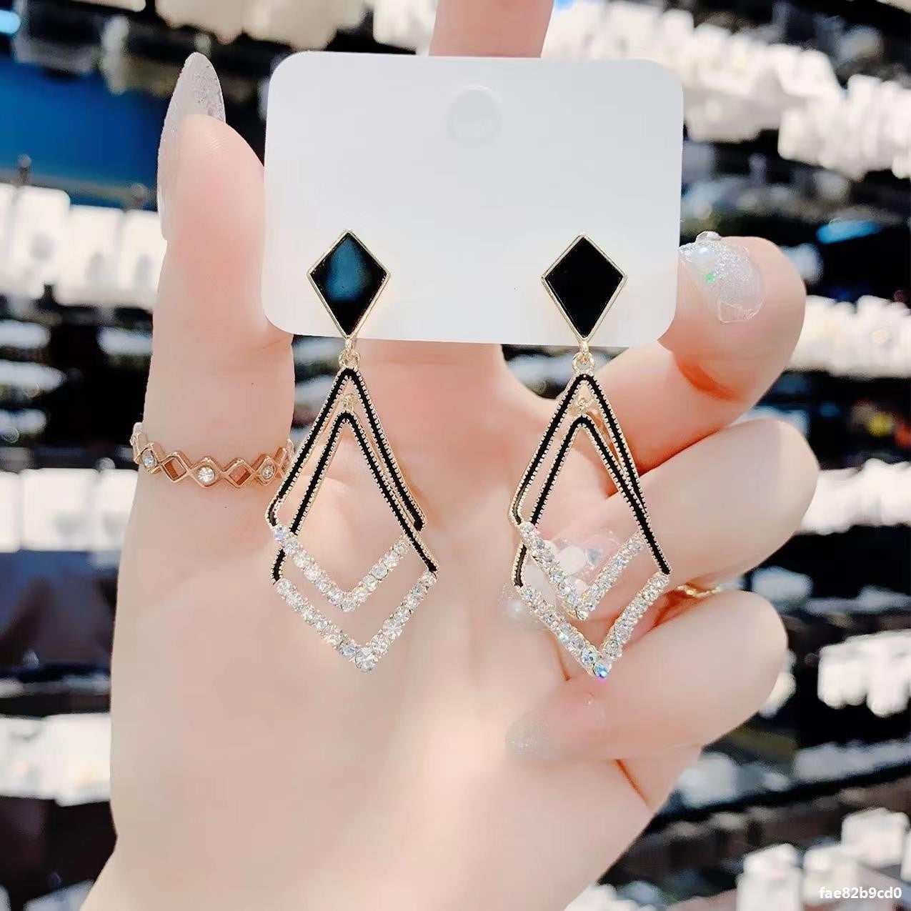 Black Geometric Diamond Earrings