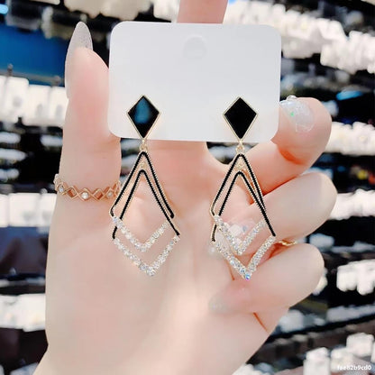 Black Geometric Diamond Earrings