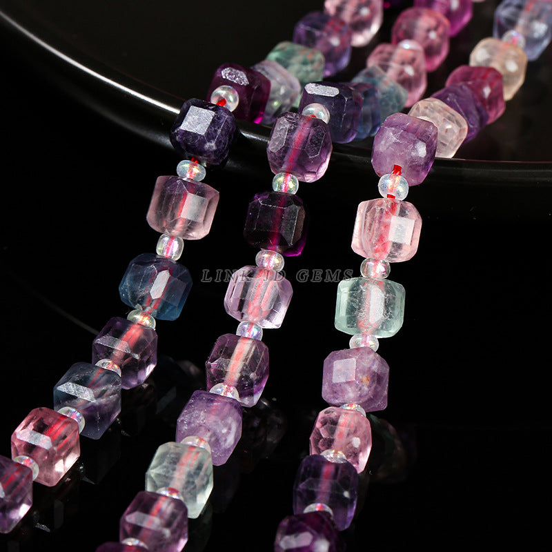 5A Natural Rainbow Fluorite Sugar Cube Loose Beads