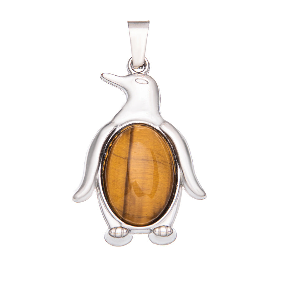 Agate alloy penguin inlaid gemstone crystal pendant