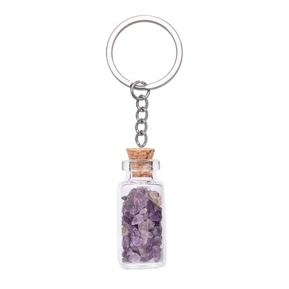 Crushed Agate Wishing Bottle Stainless Steel Keychain Pendant