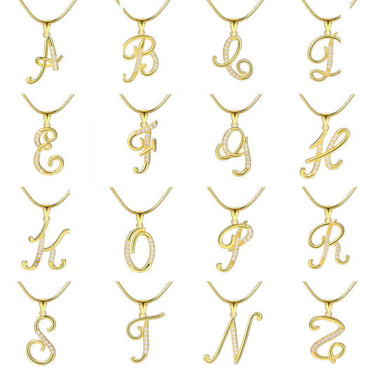 Zircon Initial Snake Chain Necklace