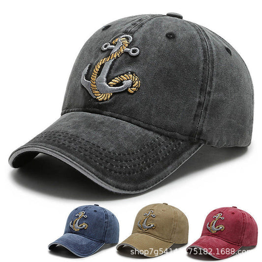 Washed Soft Top Anchor Embroidered Cap
