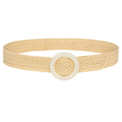 Round Buckle Braided Belt Women's Round Square Buckle