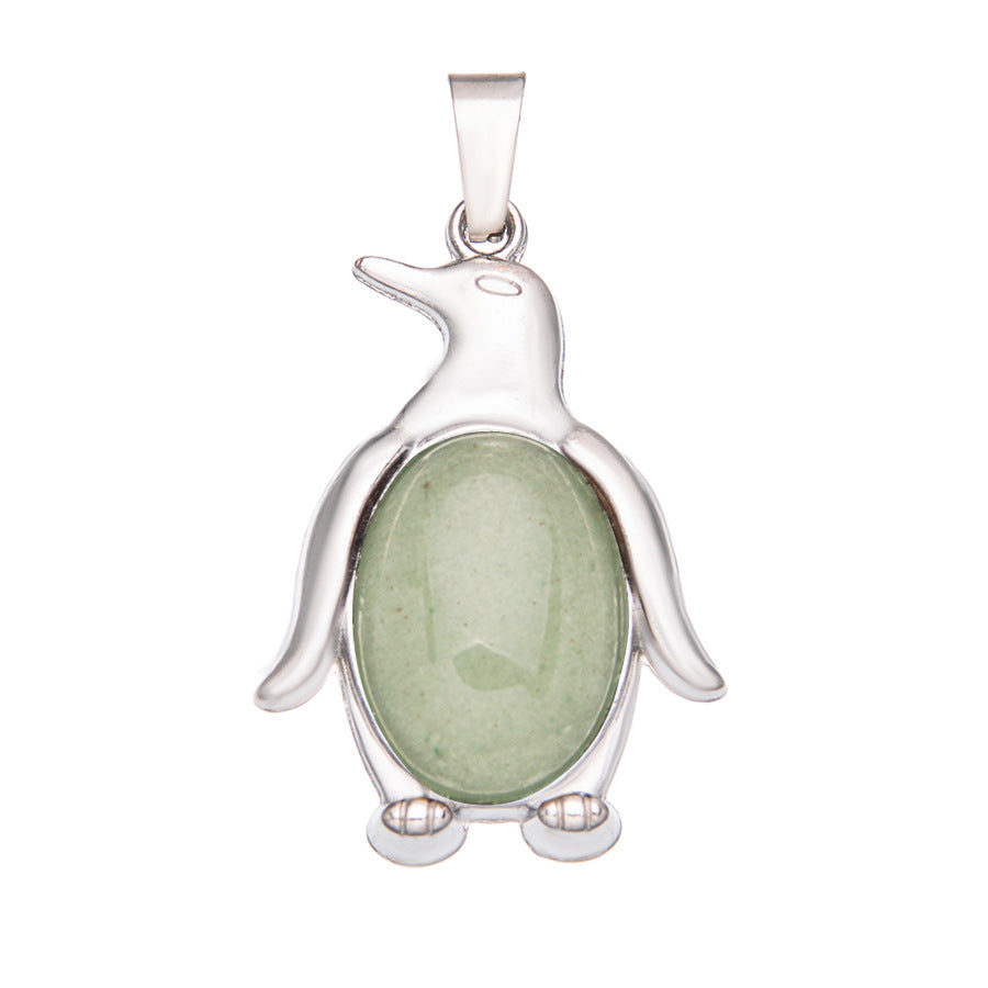 Agate alloy penguin inlaid gemstone crystal pendant