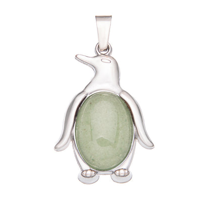 Agate alloy penguin inlaid gemstone crystal pendant