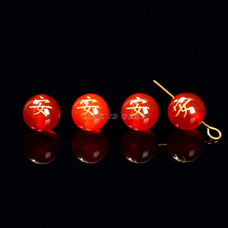 Agate bronzing double-sided word round beads