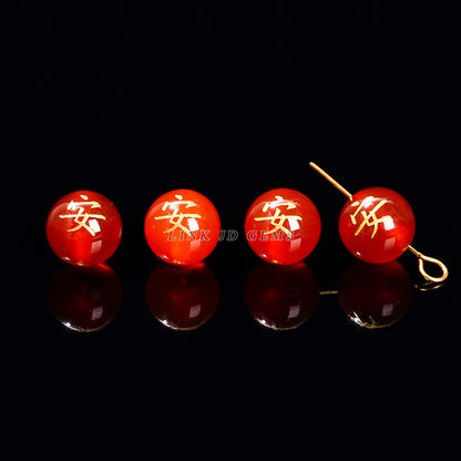 Agate bronzing double-sided word round beads