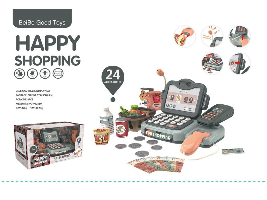 Caja registradora de supermercado para niños, juguete con simulación de pago por teléfono móvil, mostrador de cajero multifuncional, juego de simulación para niñas 