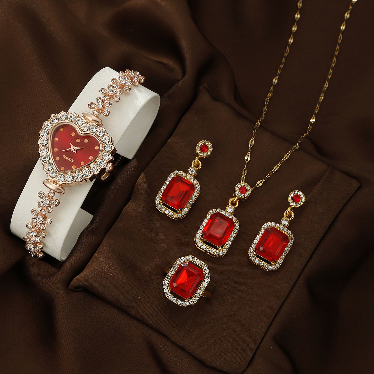 Bracelet Watch Necklace Earrings Ring Set