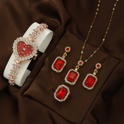 Bracelet Watch Necklace Earrings Ring Set