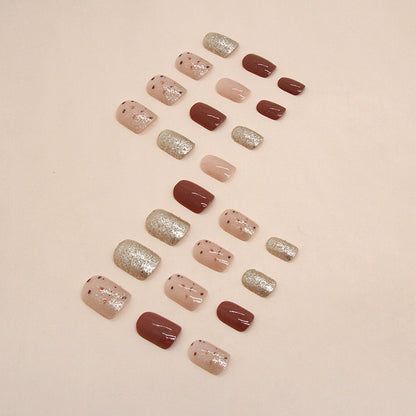 Caramel Brown Champagne Glitter Short Square Nails