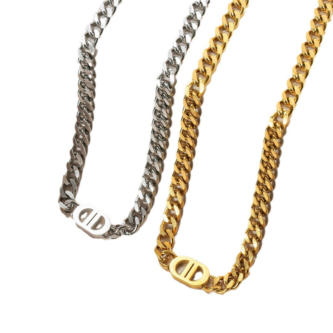 Women's Titanium Steel Cuban Link Collarbone Necklace — Fade-Resistant