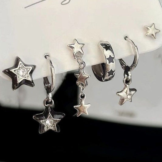 Sweet Cool Star Rhinestone Earring Set (6-Piece)