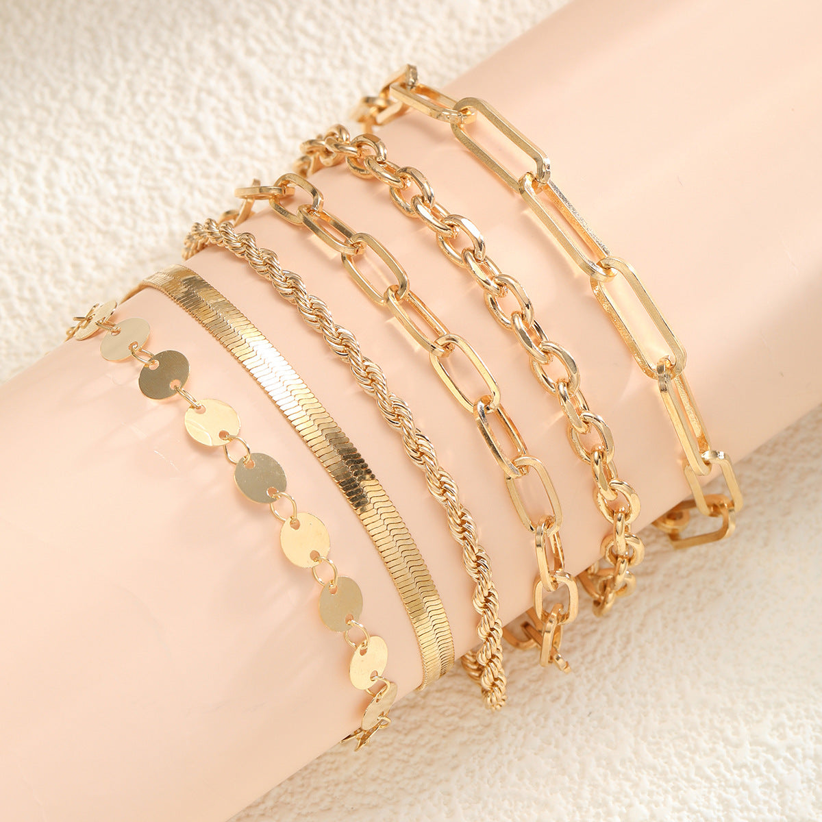 Gold Chain Bracelet Set (6-piece)
