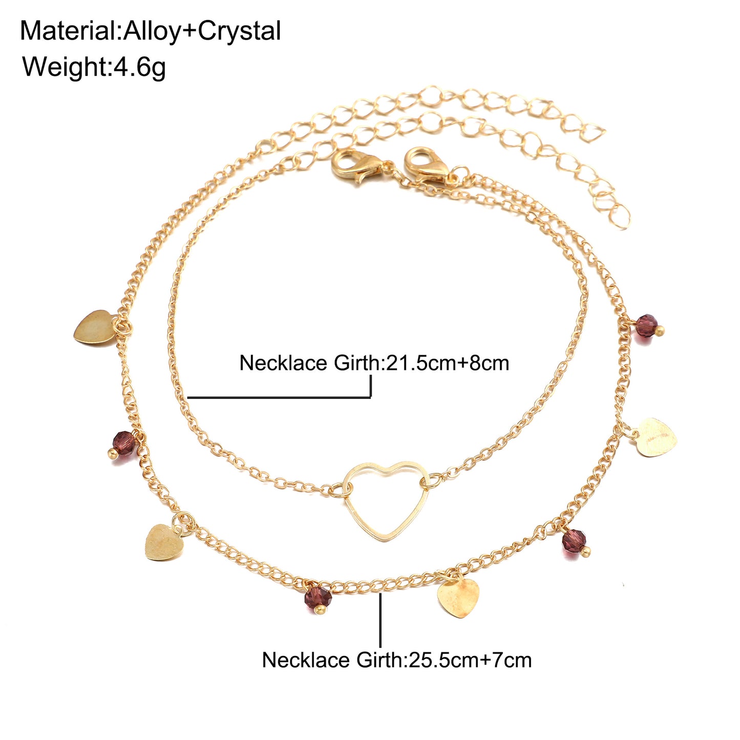 Double-layer heart anklet 2-piece set