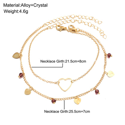 Double-layer heart anklet 2-piece set