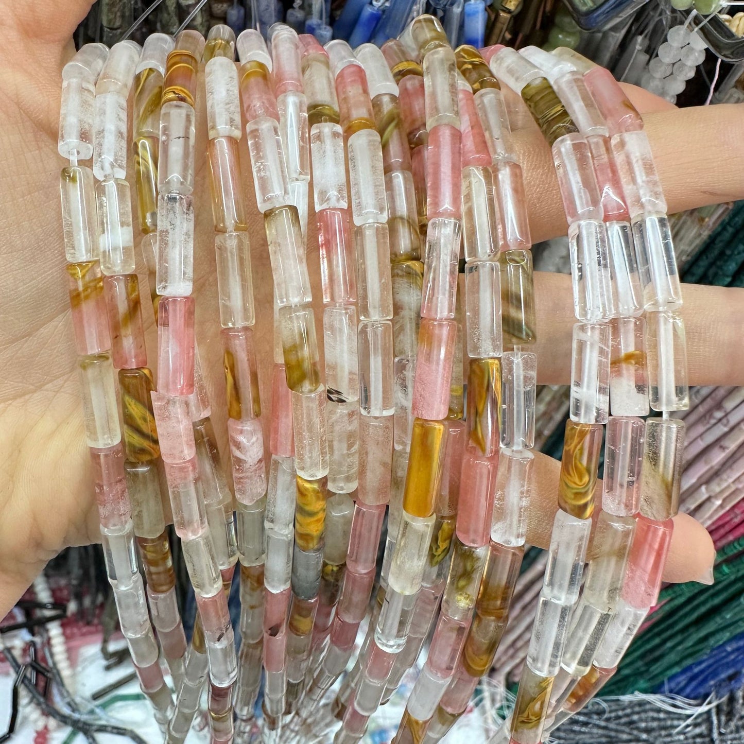 4*13MM natural stone crystal cylindrical spacer beads