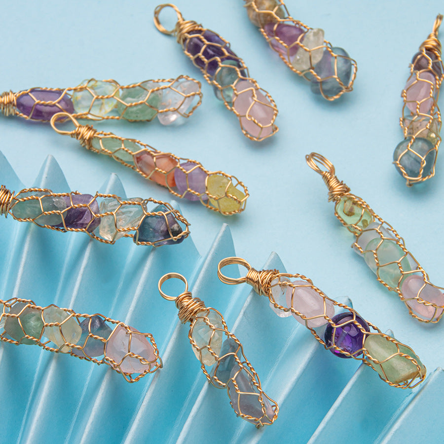 Color cristal grava piedra cruda envoltura bolsa de red tejido DIY 