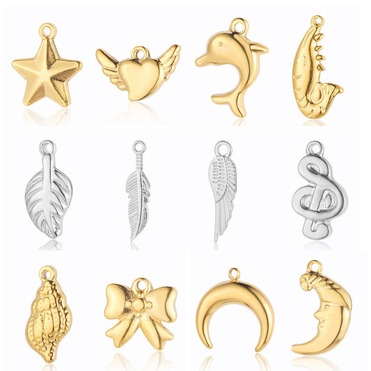 5 pcs/pack leaf wing bow stainless steel pendant