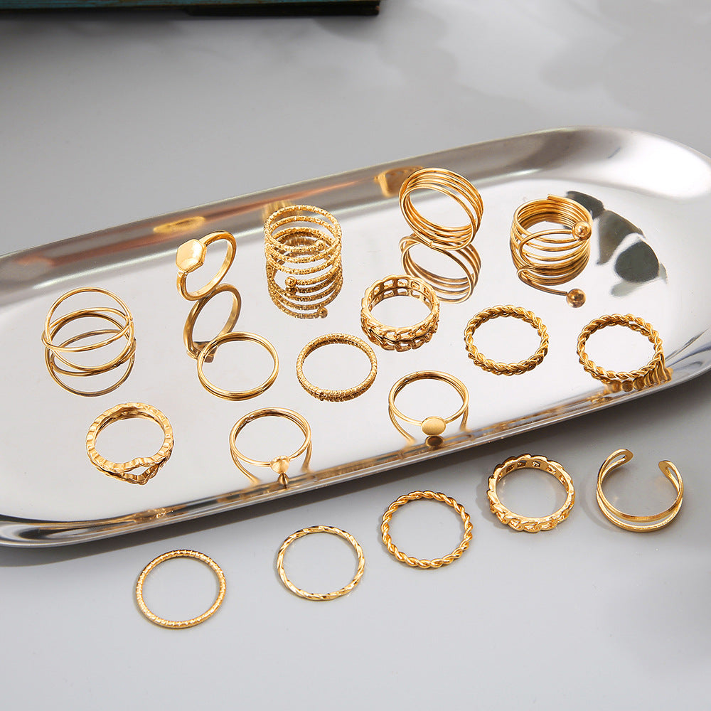European and American style alloy ring 18-piece set