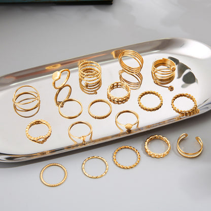 European and American style alloy ring 18-piece set