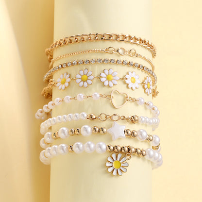 Daisy Pearl Bracelet 8-Piece Set