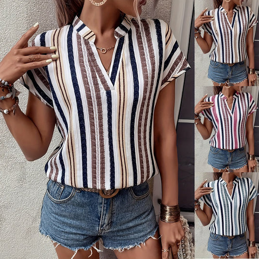 Striped Printed V-Neck Shirt T-Shirt