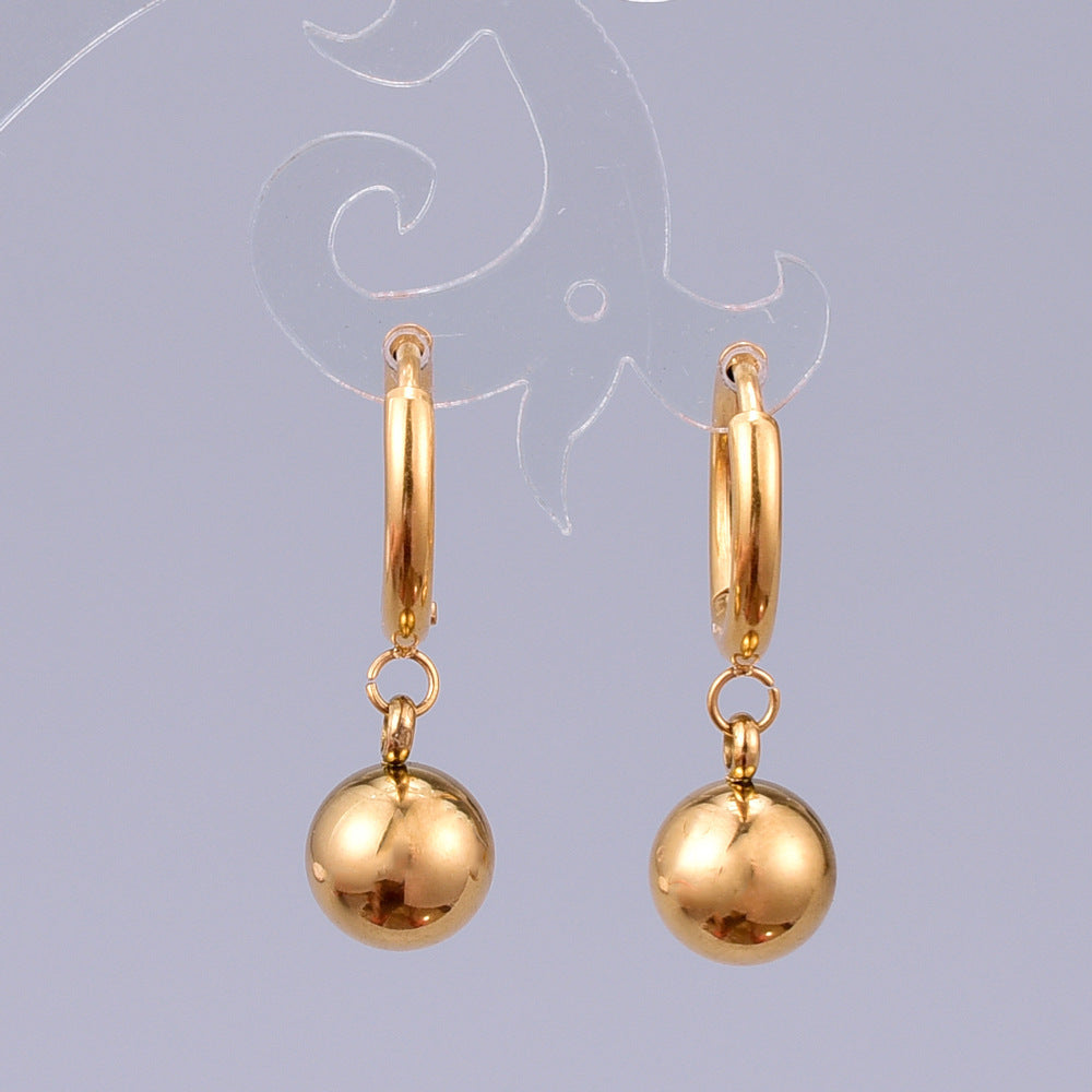 Non-fading titanium steel small round ball earrings