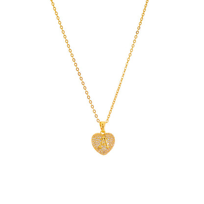Peach Heart A Letter Titanium Steel Necklace