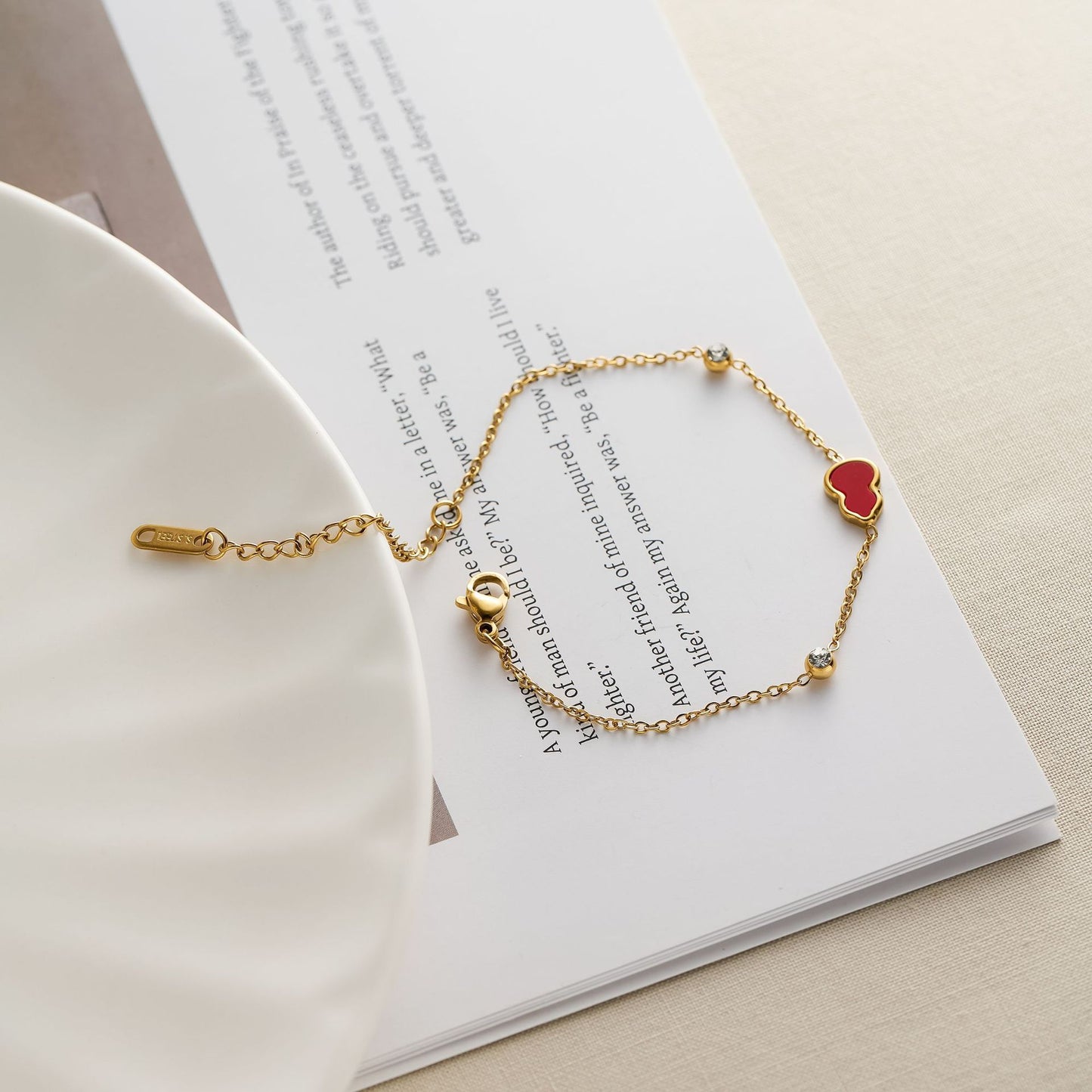 Women's 18K Gold-Plated Stainless Steel Red Gourd Bracelet with Zircon Accents