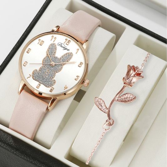 Bunny Round Digital Watch Bracelet Set