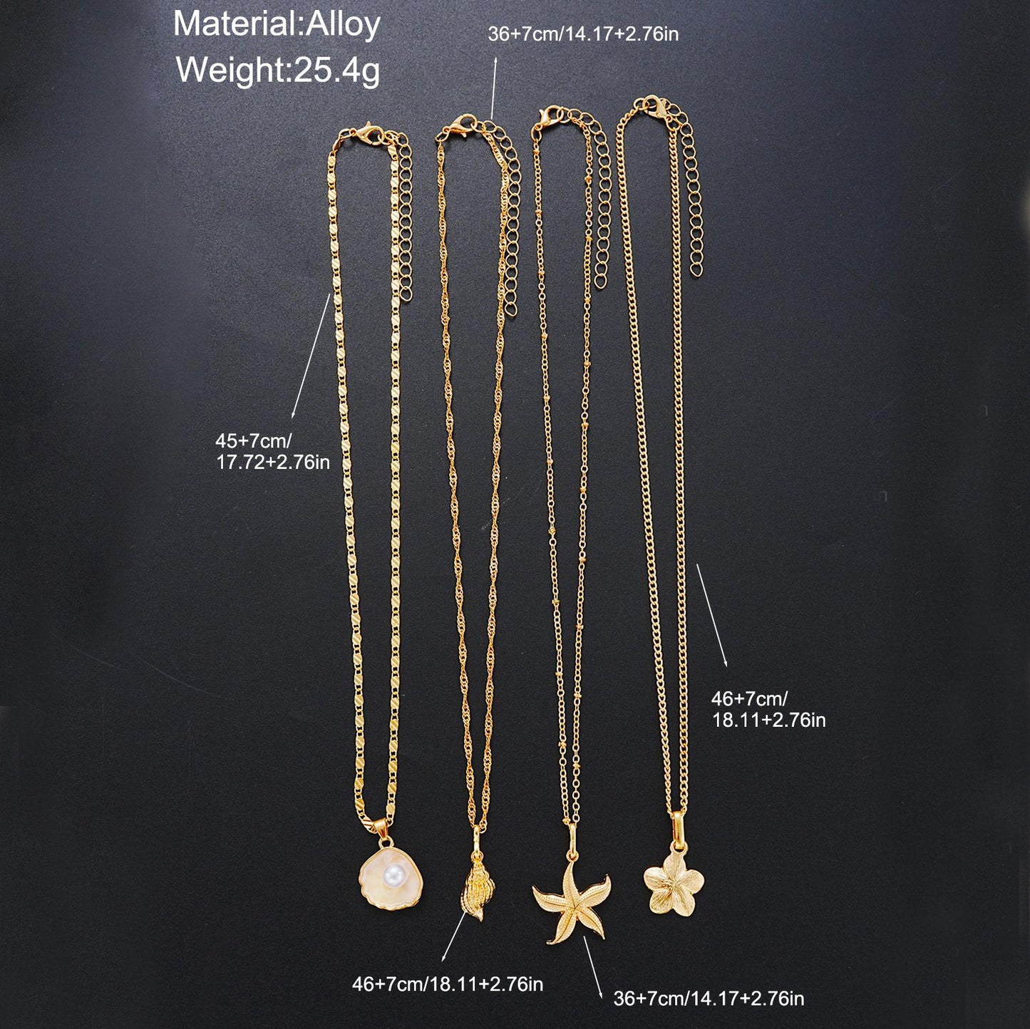 Resin Pearl Starfish Shell Flower Necklace Set