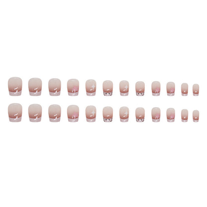 Uñas cortas de bailarina con diseño de gato francés en degradado rosa 
